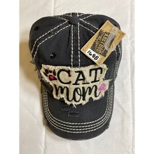 KBETHOS Baseball Cap Women OS Black NWT Cat Mom Distressed Contrast Stitch